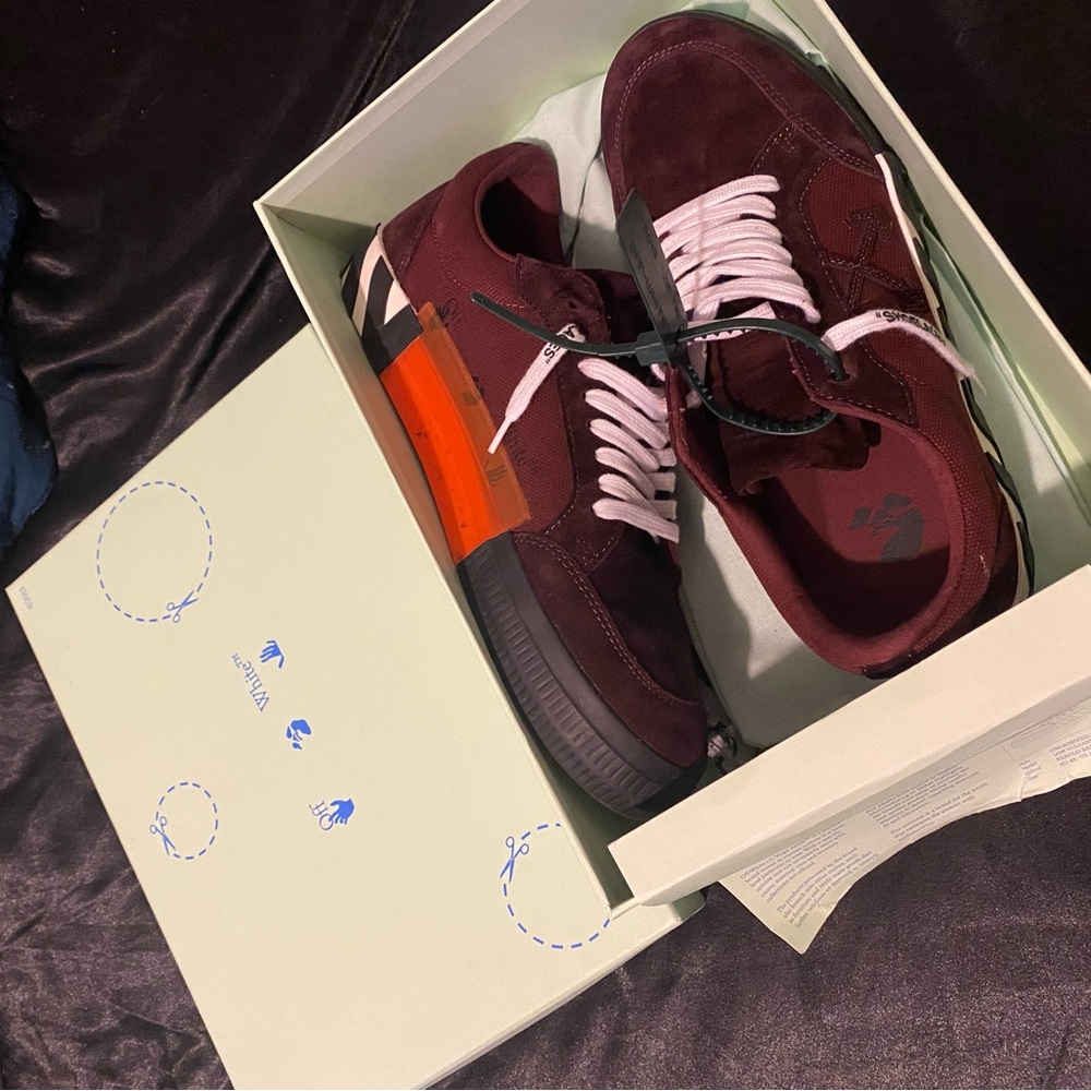 Off-White Burgundy Sneakers with Striped Soles - Picture 3 of 6